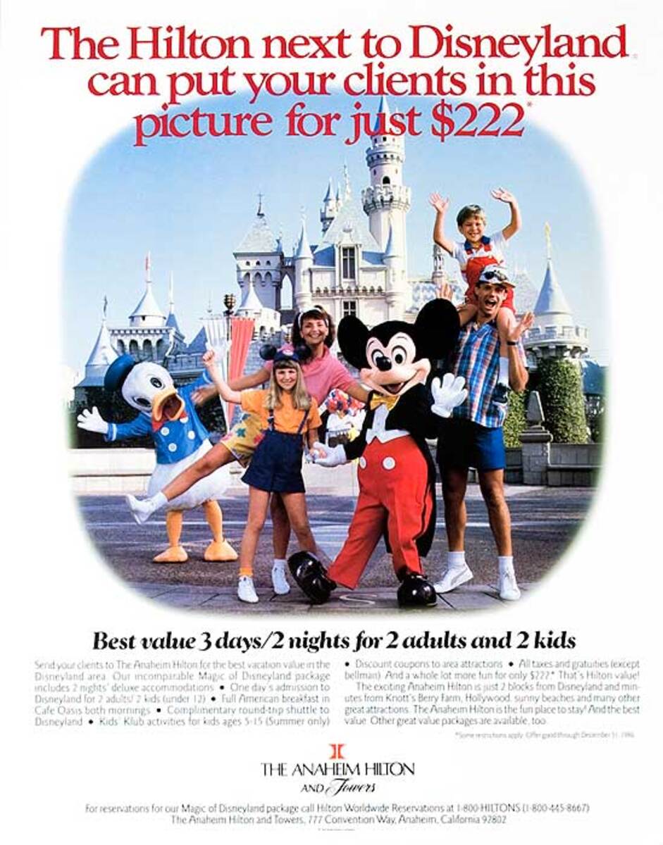 Disneyland Original American Travel Poster Anaheim Hilton