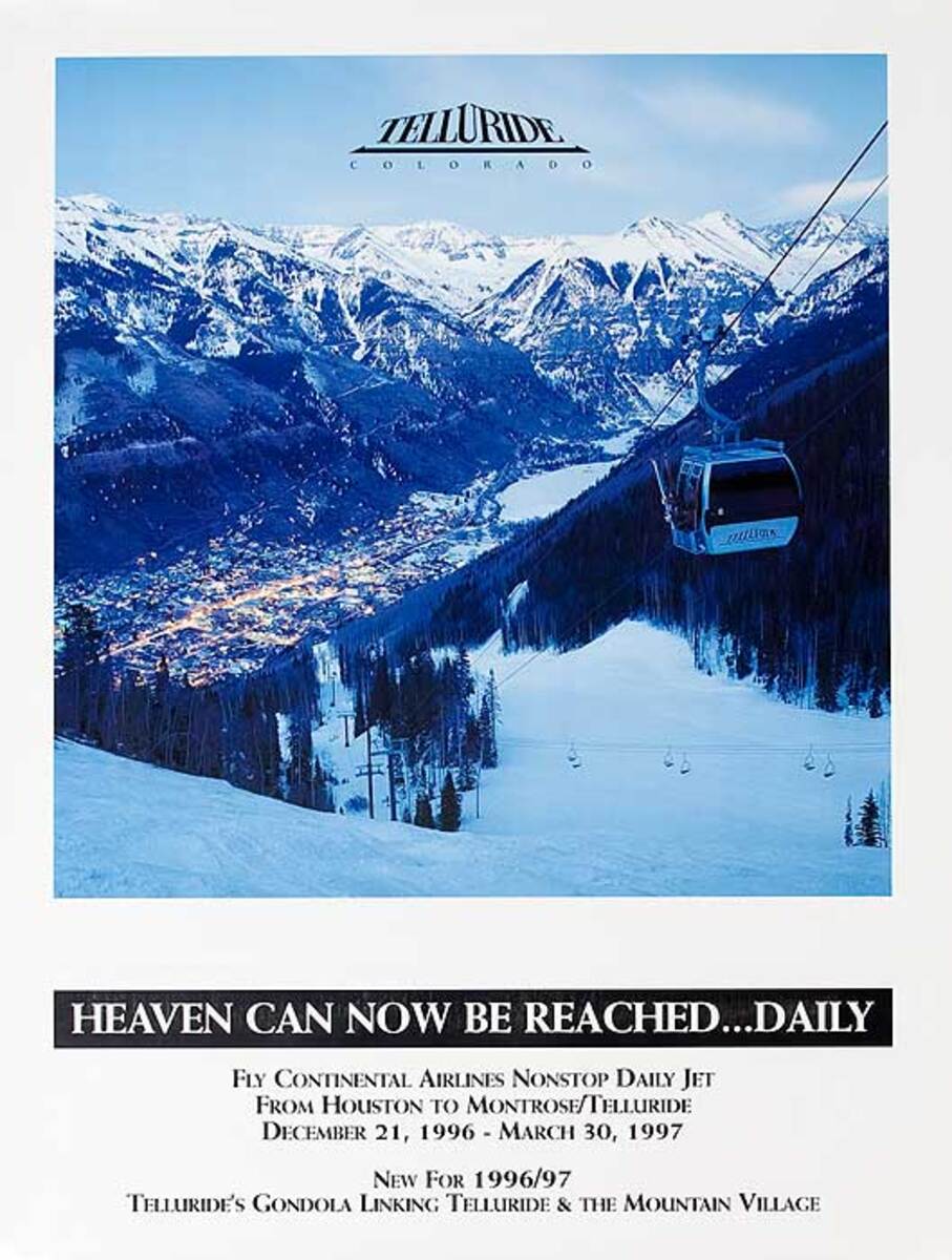 Heaven Can Be Reached Daily Tellurie Colorado Original American Travel Ski Poster