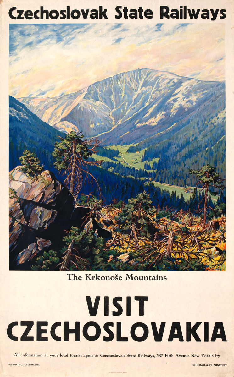 Visit Czechoslovakia Czechosloval State Railways The Krkonose Mountains Original Travel Poster