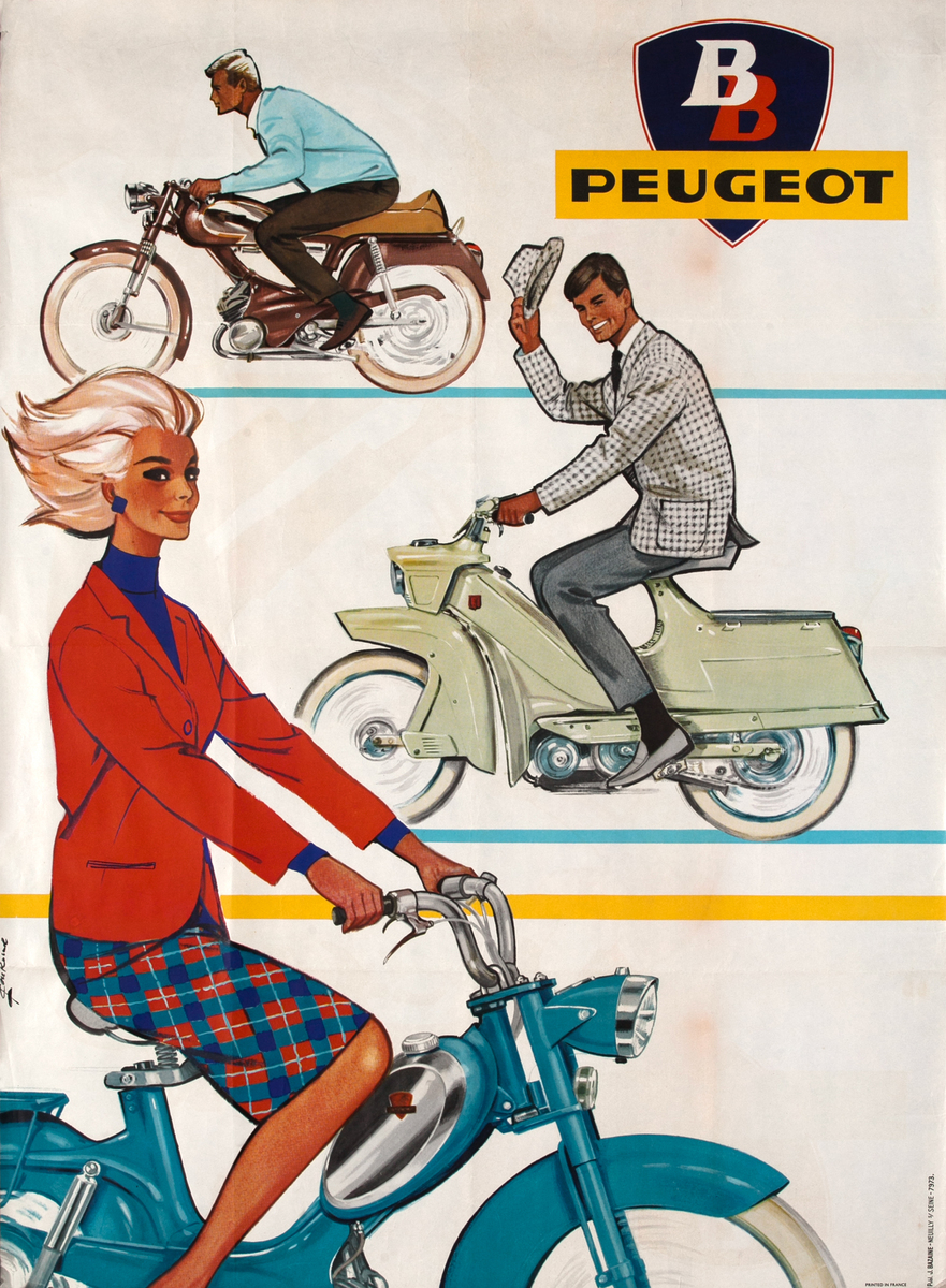 Peugeot BB Vertical Scooter Original Vintage Poster
