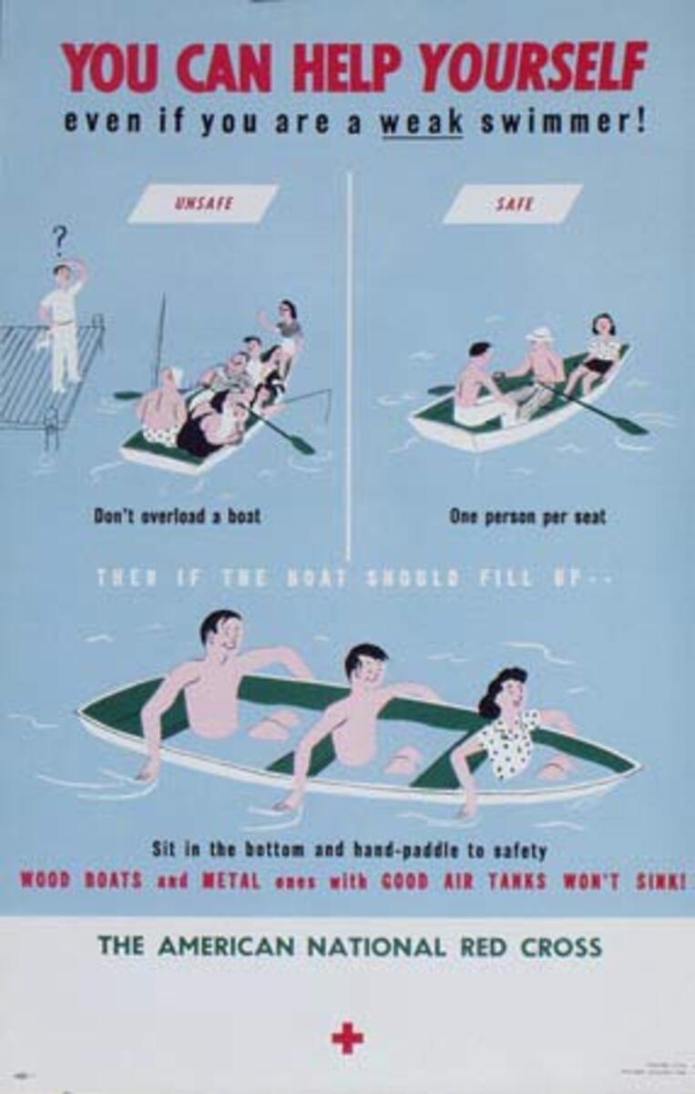 Red Cross Original Public Service Poster You Can Help Yourself Even If You Are a Weak Swimmer