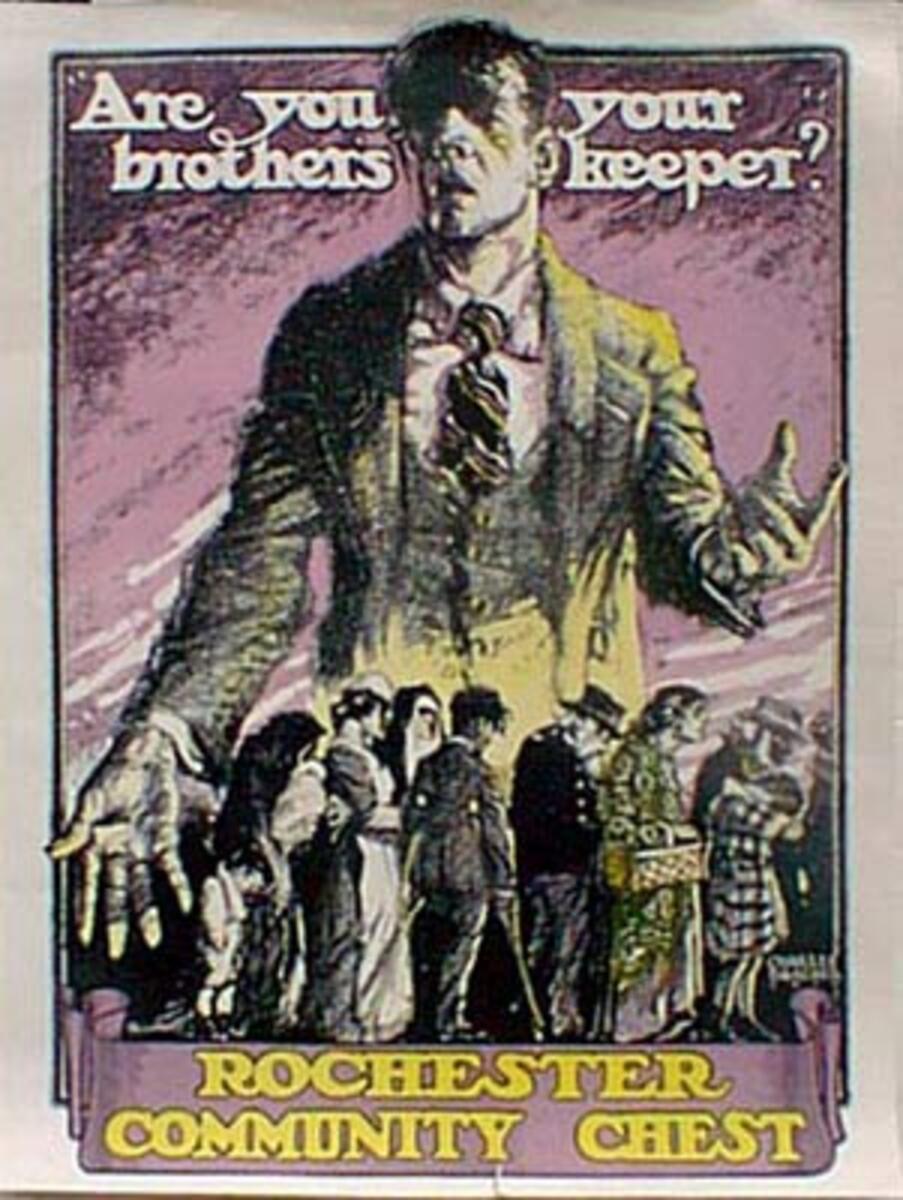 Original Vintage Rochester Community Chest Poster, Are You Your Brothers Keeper?