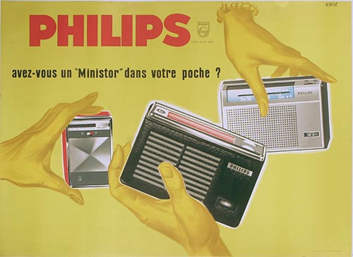 Philips Transistor Radios Yellow Hands Original French Advertising Poster