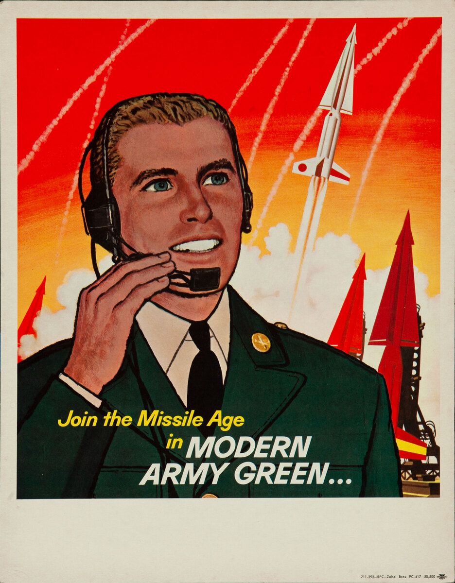 Join The Missile Age in Modern Army Green Original Vietnam Era Recruiting Poster