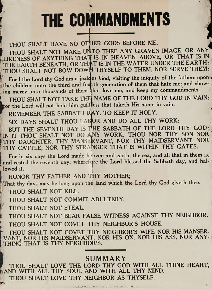 Original Vintage Anti Prohibition Repeal Poster, Ten Commandments