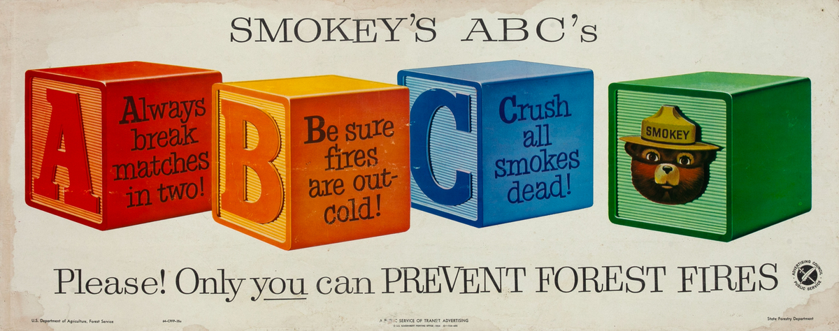 Smokey's ABC's Original Vintage Fire Prevention Poster