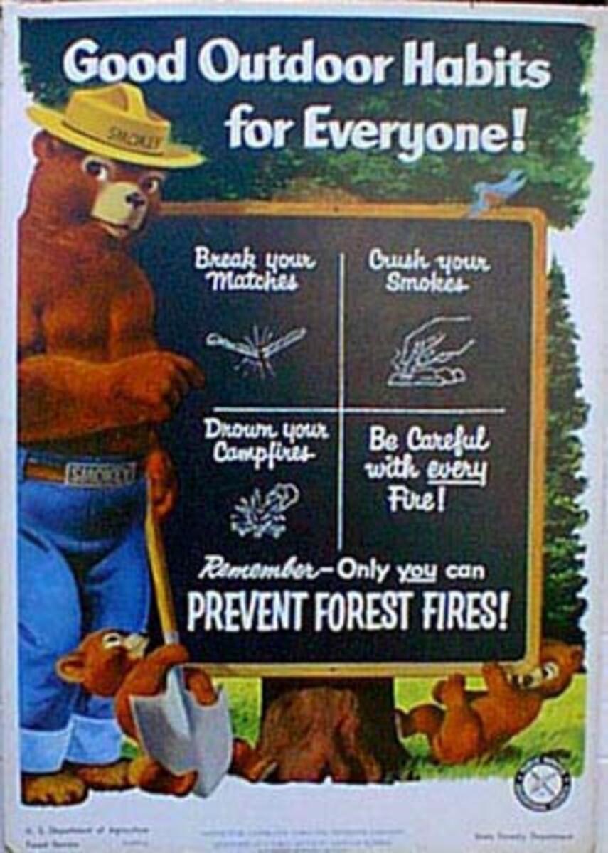 Smokey, Blackboard Original Vintage Fire Prevention Poster