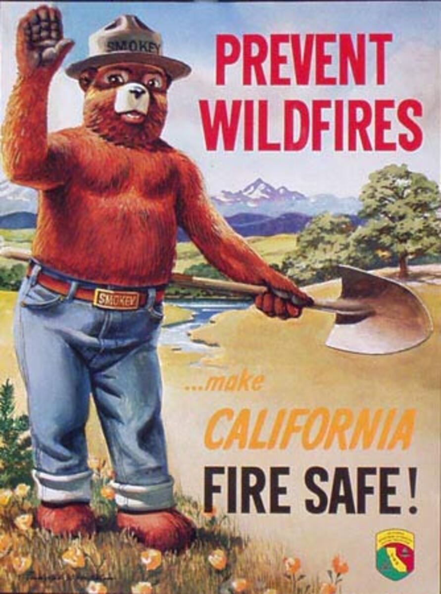 Prevent Wildfires Make California Fire Safe Original Vintage Smokey Fire Prevention Poster