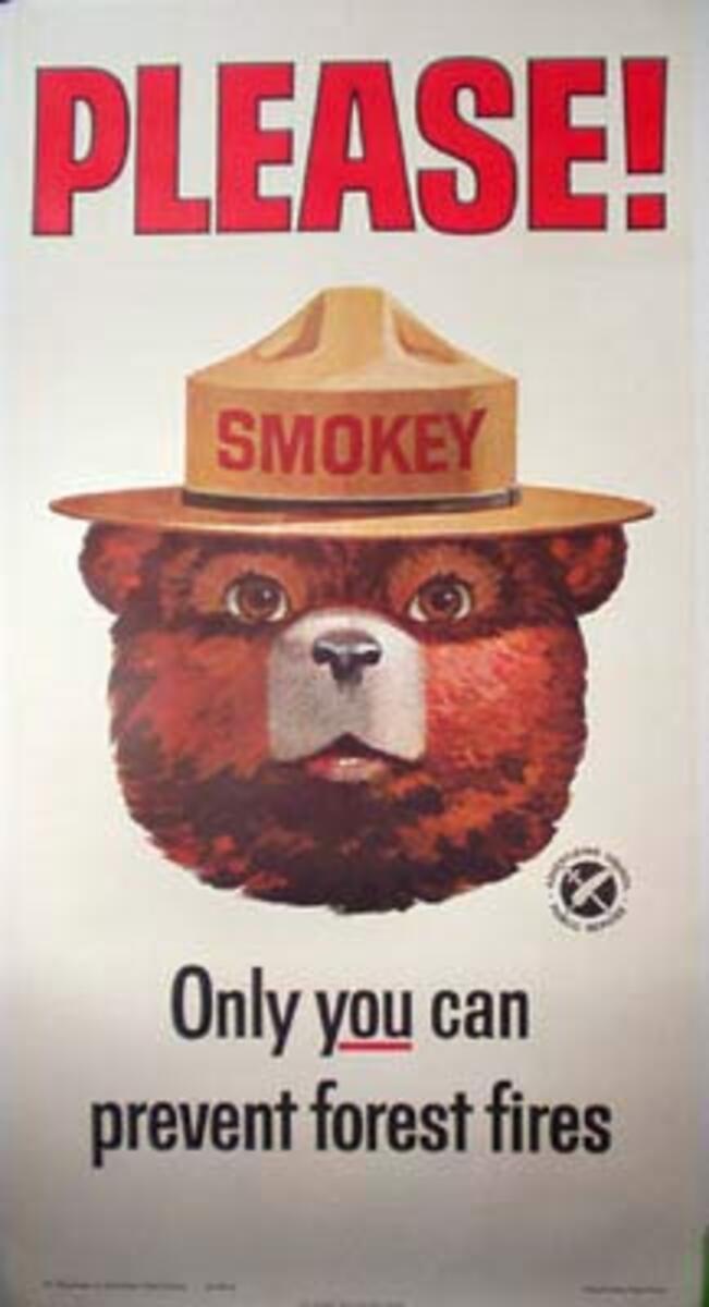 Original Vintage Smokey Bear HUGE 3 Sheet Poster PLEASE Only You Can Prevent Forest Fires