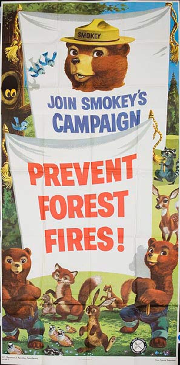 Join Smokey's Campaign Prevent Forest Fires Original Fire Prevention Poster