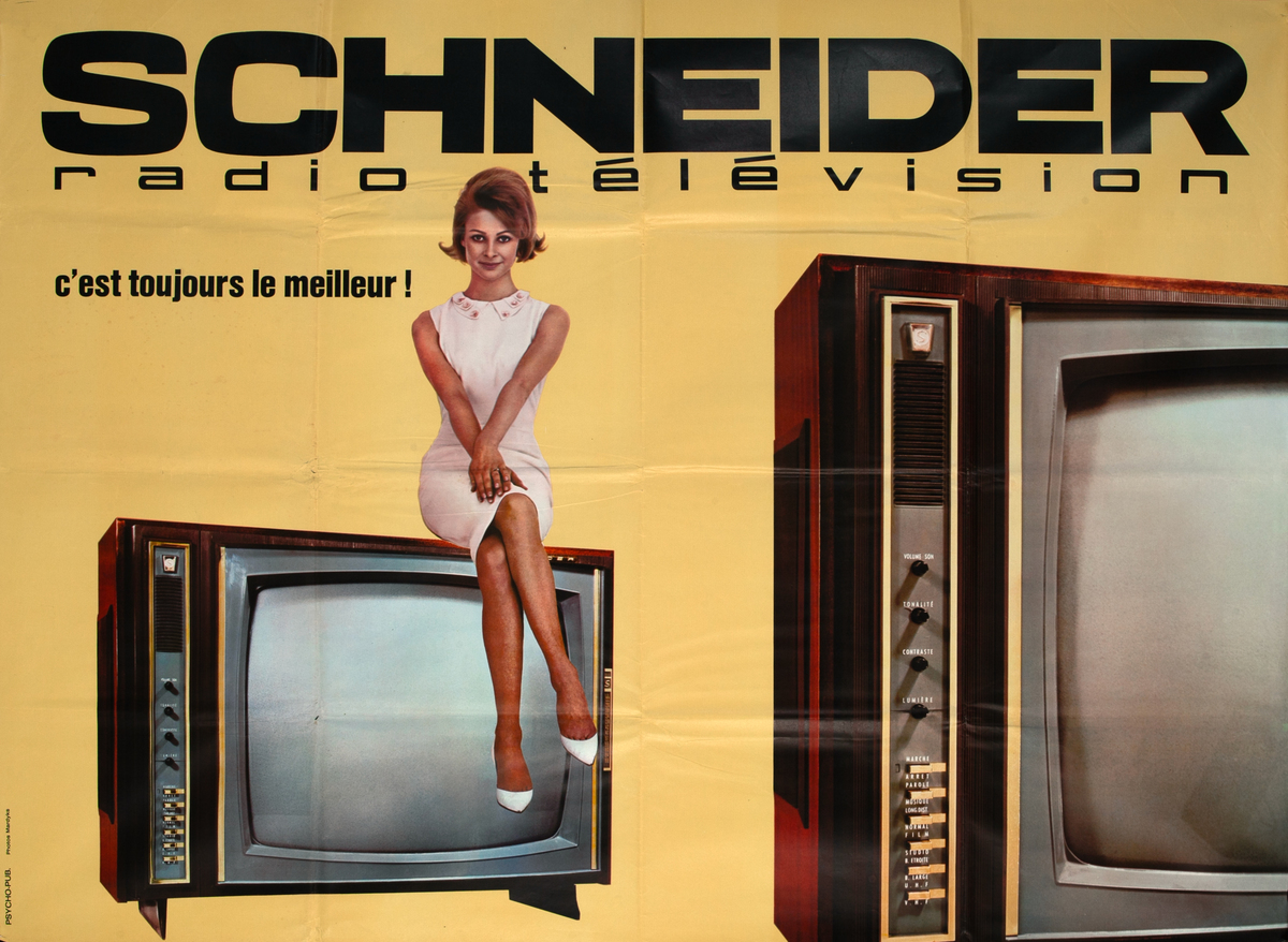 Schneider TV Original Vintage Poster lady on TV