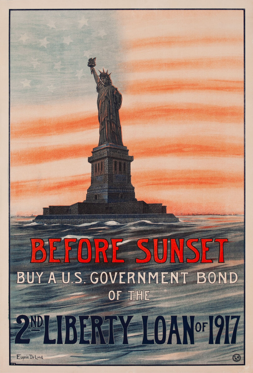 Before Sunset Buy a U.S. Government Bond of the 2nd Liberty Loan 0f 1917 Original WWI American Bond Poster