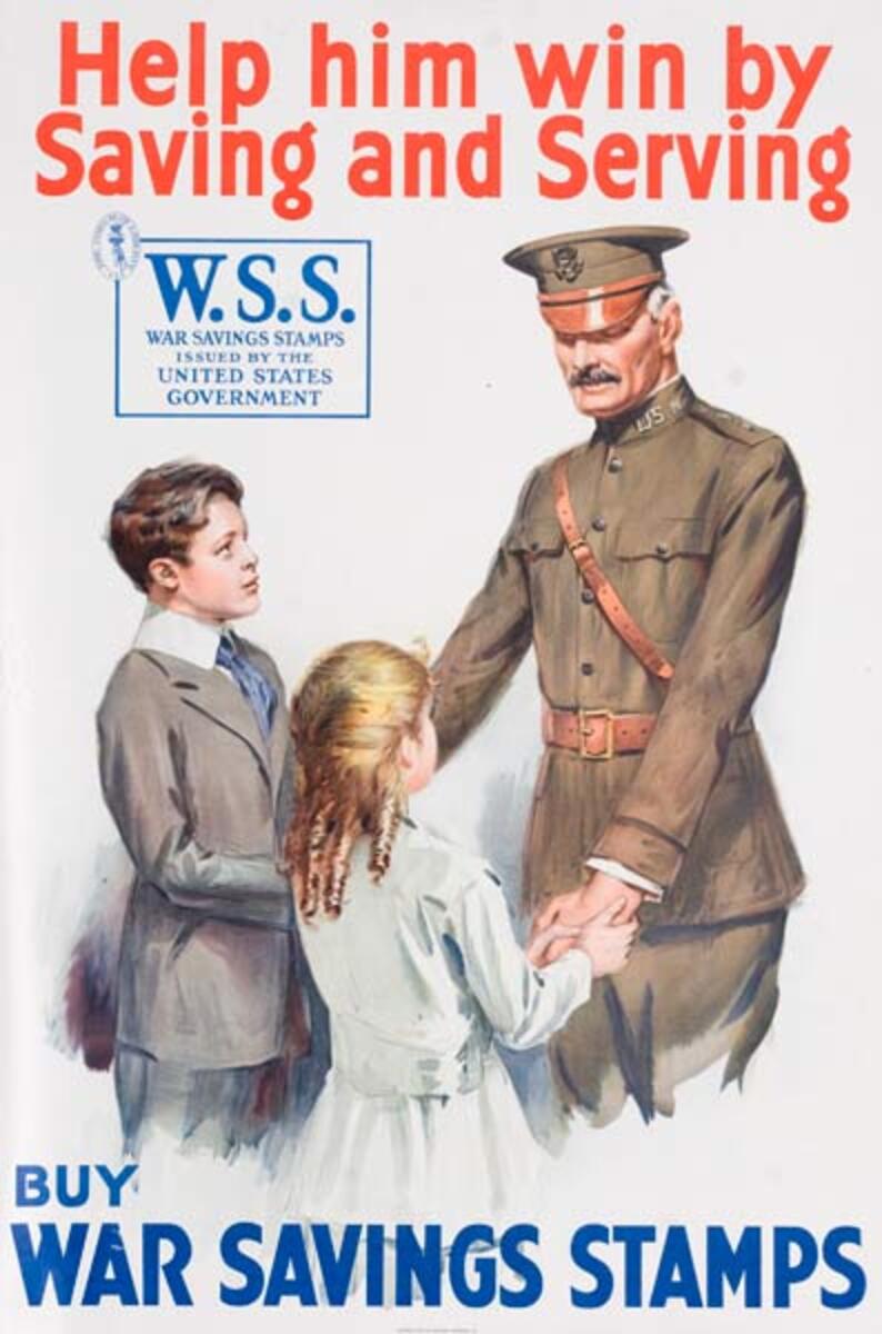 Help Him Win Buy War Savings Stamps Original American WWI Poster
