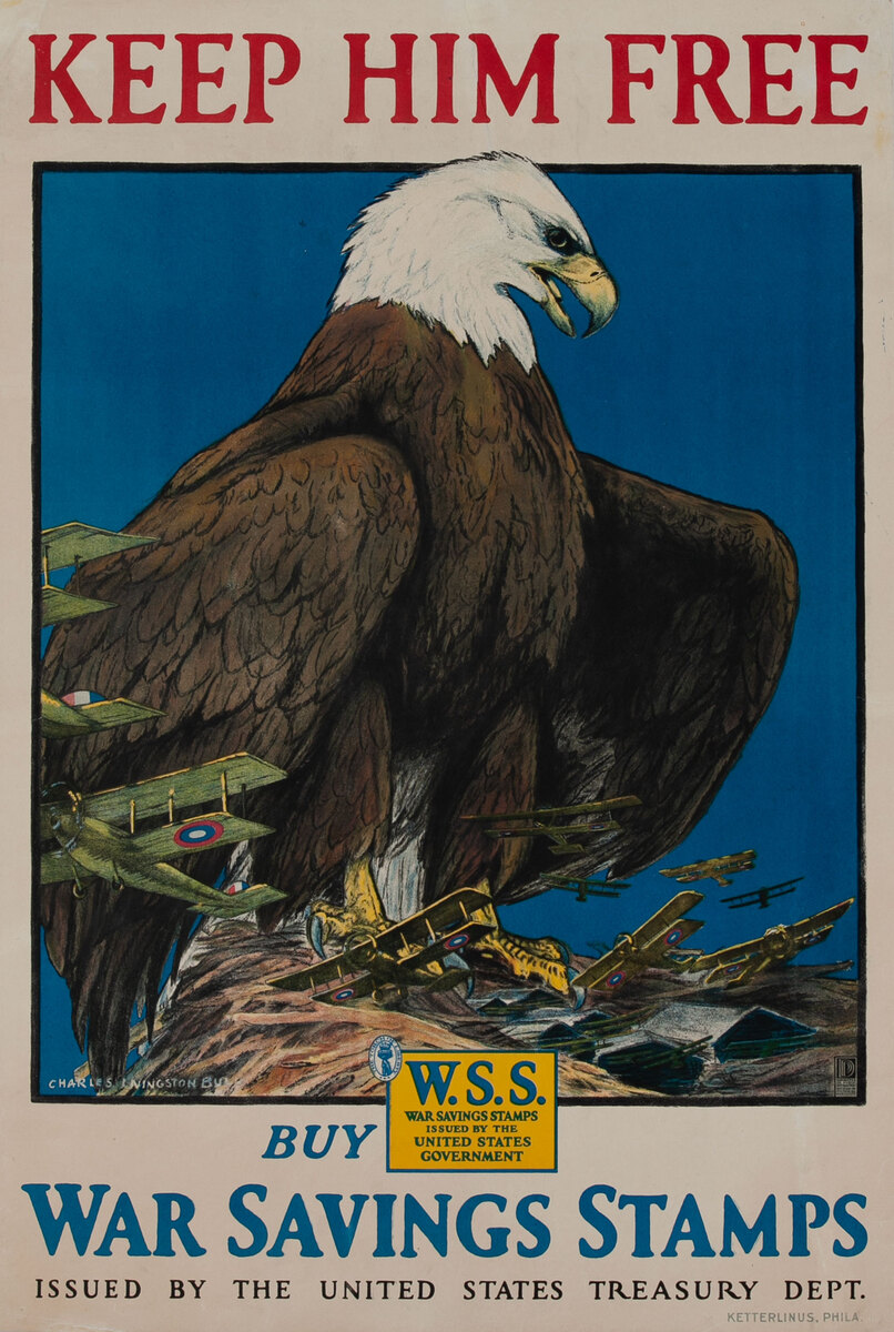 Keep Him Free Original WWI American War Savings Stamp Poster