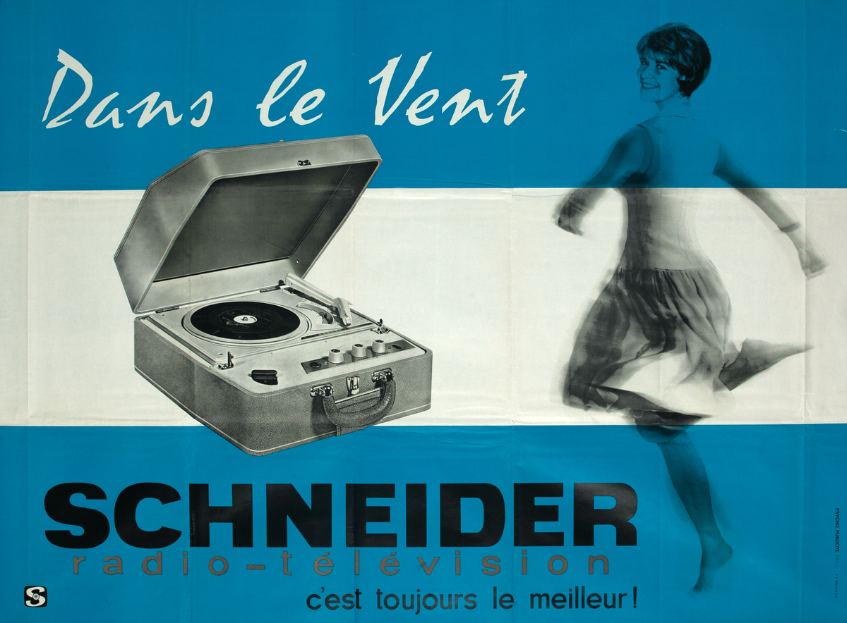 Schneider Portable Turntable Original Vintage Poster Dancer Photomontage