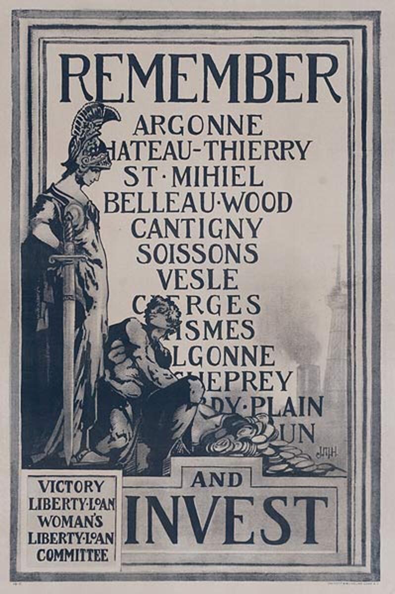 Remember Argonne and Invest Original American WWI Victory Loan Poster