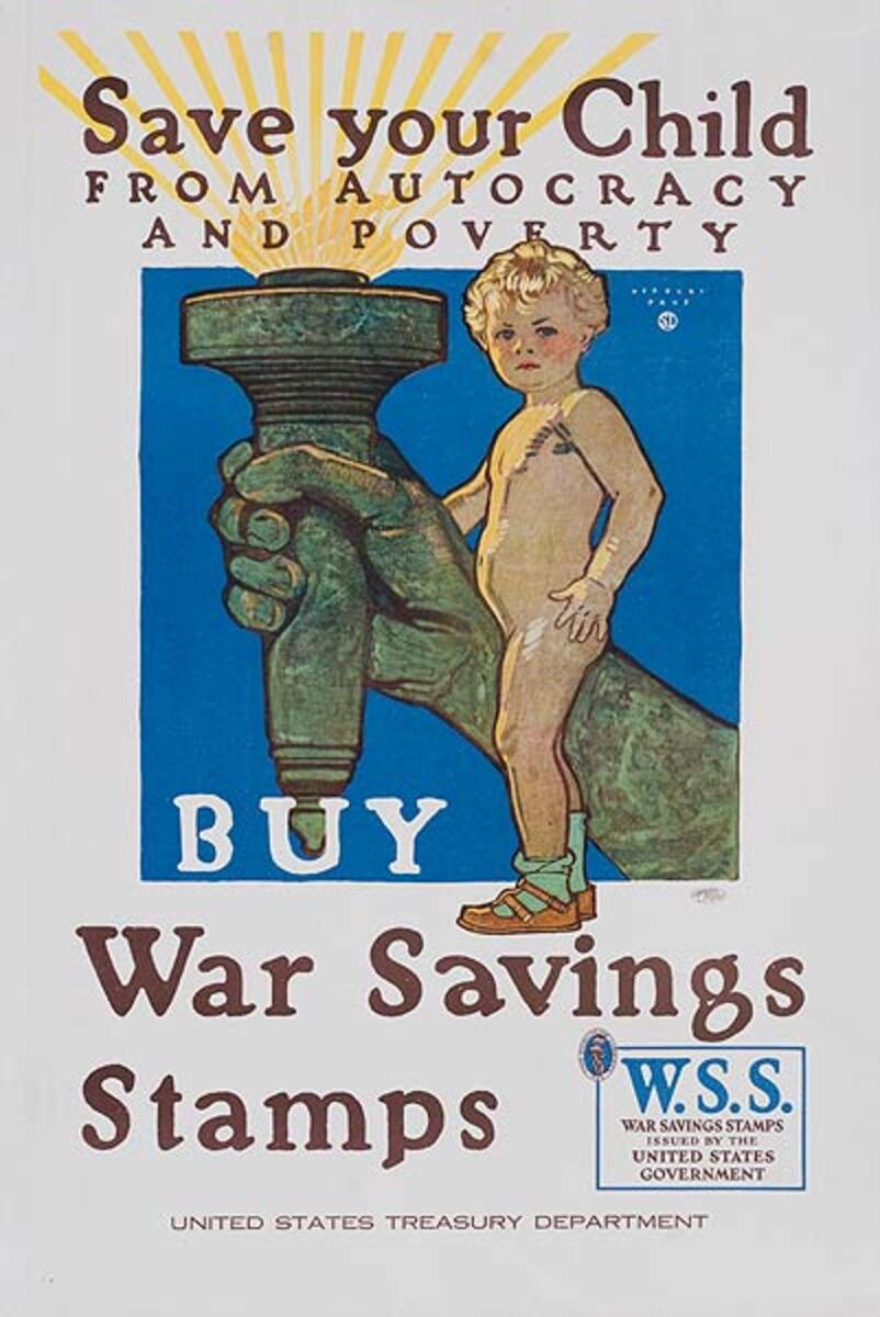 Save Your Child From Autocracy Original American War Savings Stamp WWI Poster