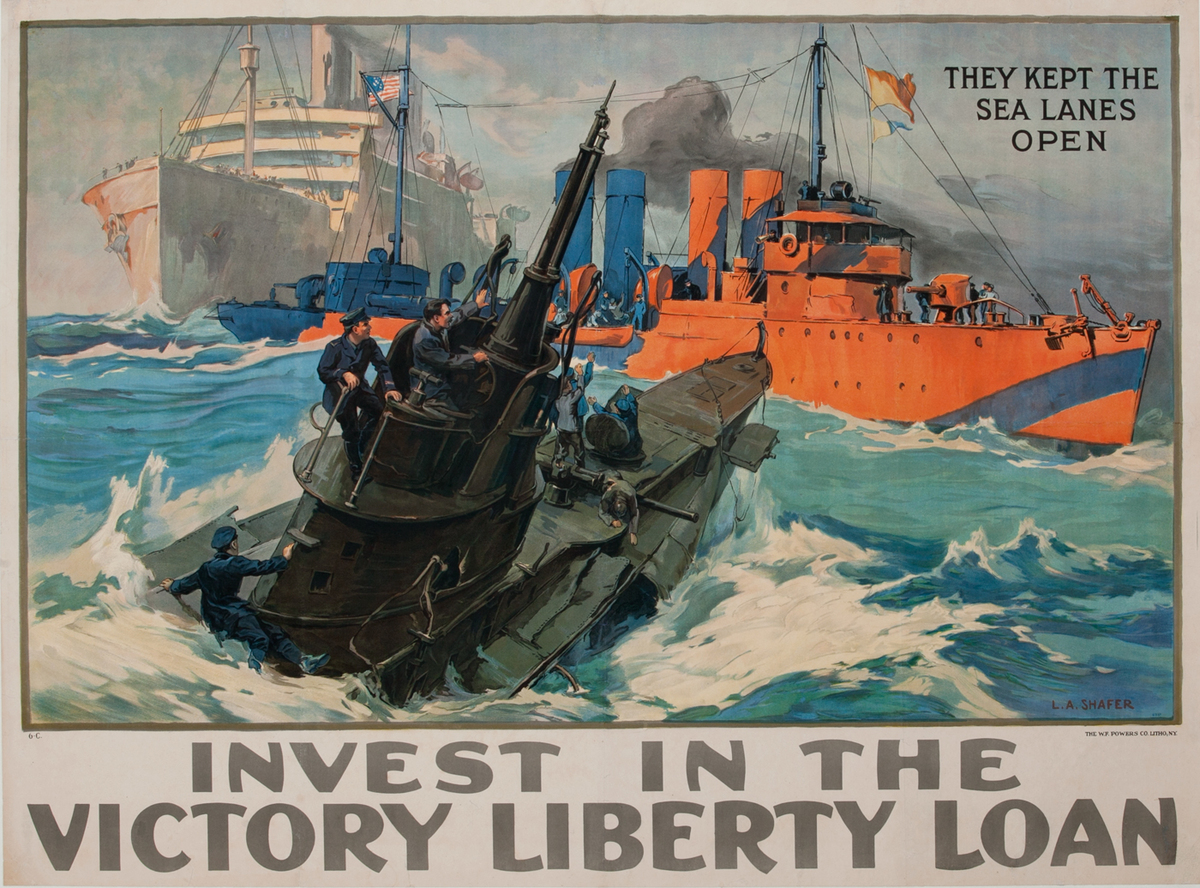 They Kept the Sea Lanes Open Original Vintage WWI Poster 