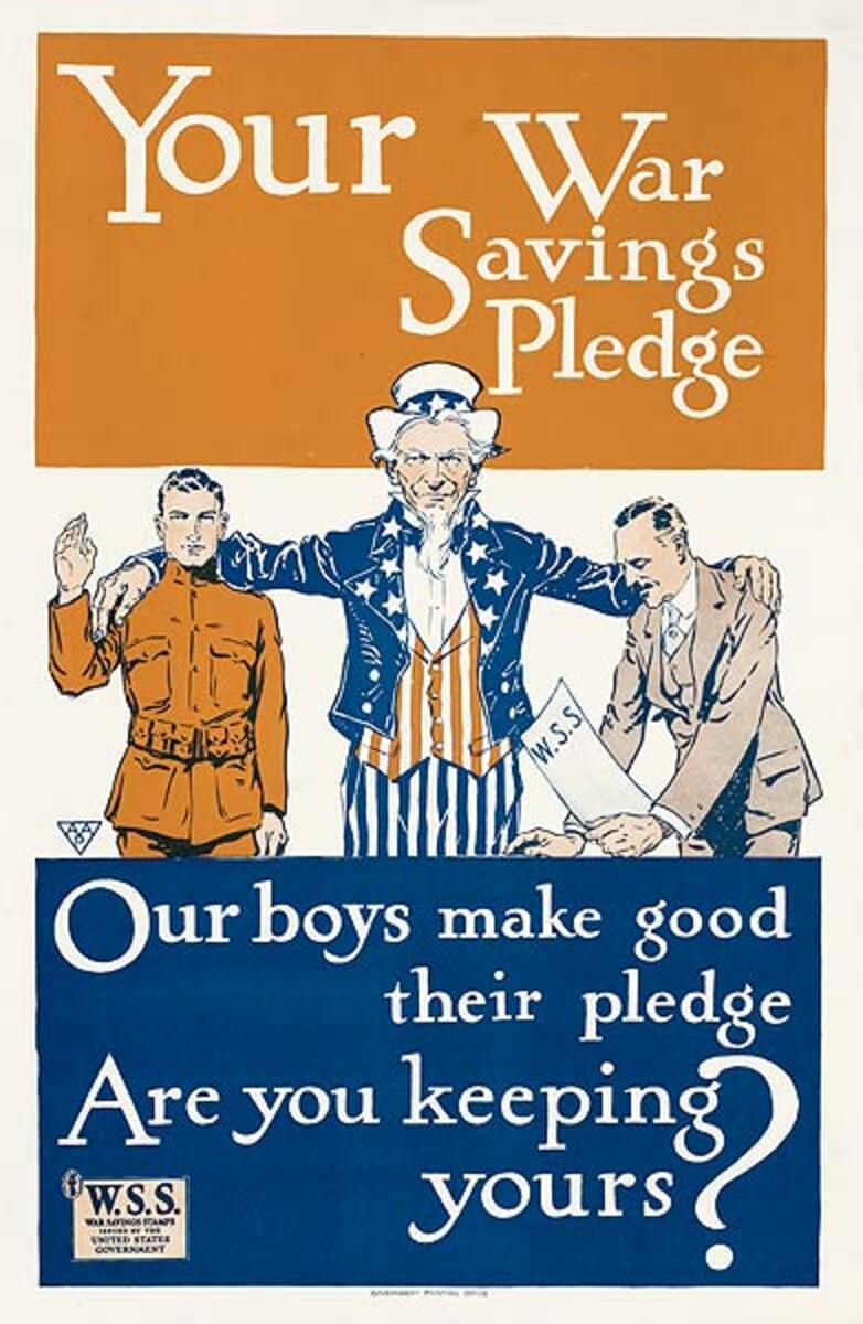 Your War Savings Pledge Original American WWI Bond Poster