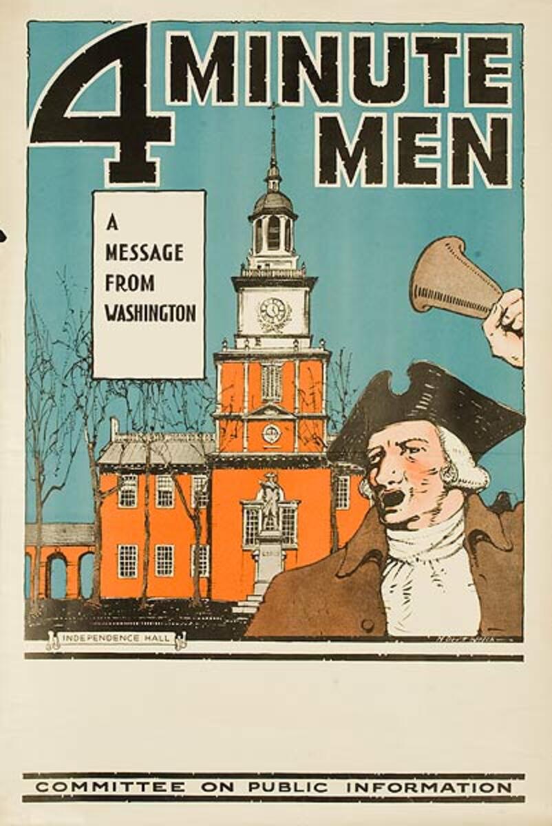 4 Minute Men a Message From Washington Original World War One Poster