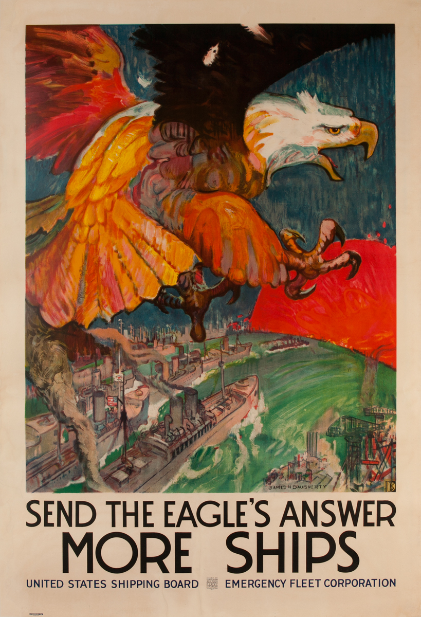 Send The Eagles answer More Ships Original WWI United States Shipping Board Poster XXL
