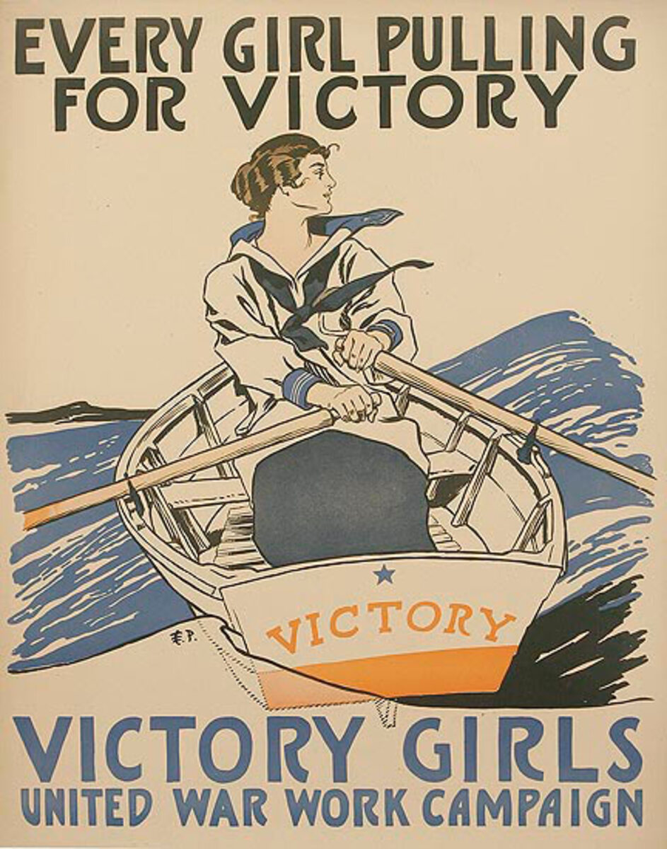 Every Girl Pulling For Victory Original Vintage WWI Poster 