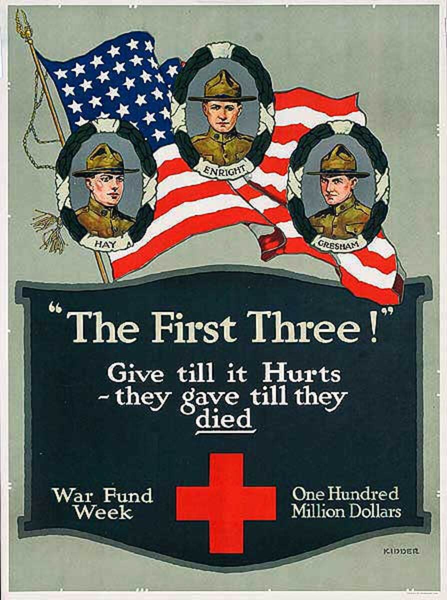 The First Three Give Till It Hurts Original American WWI Red Cross Poster