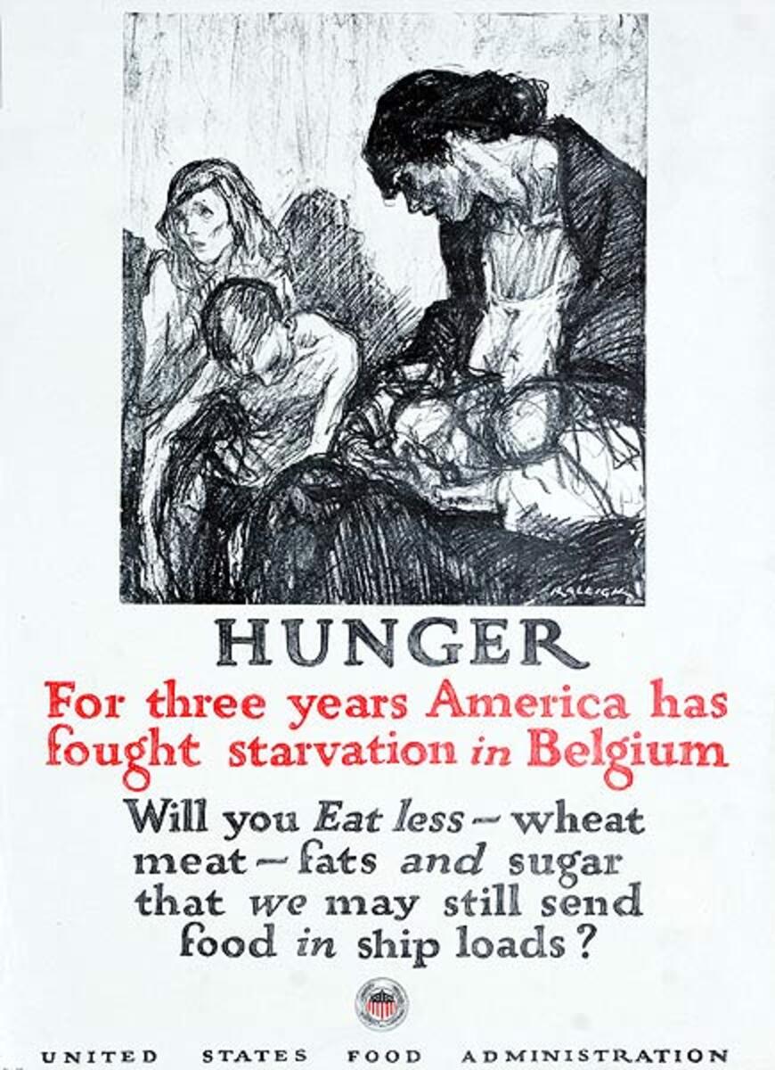 Hunger US Food Administration Original American WWI Poster