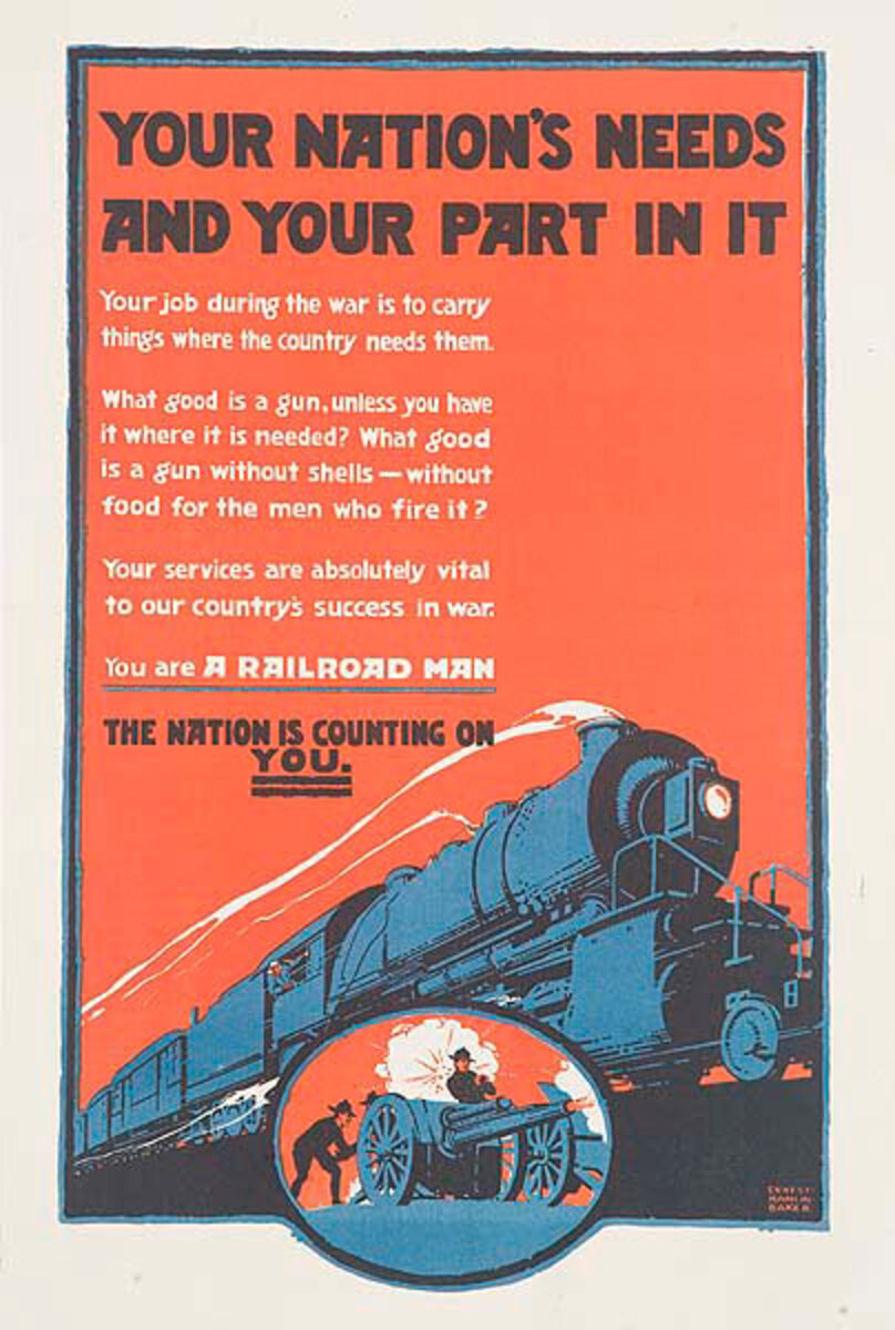 Your Nation's Need and Your Part In It Original WWI Railroad Workers Poster