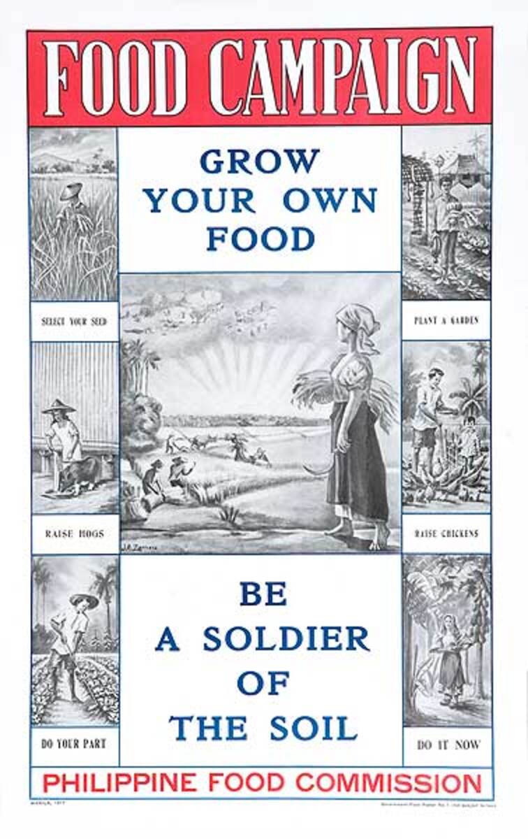 Food Campaign Grow Your Own Original WWI Philippine Food Commission Poster