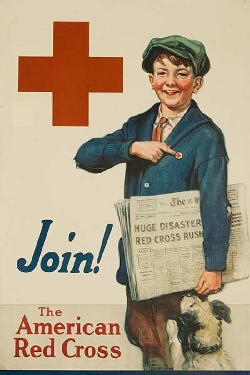 Join The American Red Cross Original American WWI Poster Paper Boy
