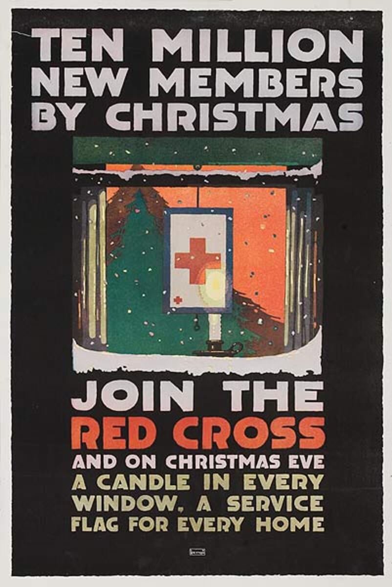 Ten Million New Members Original American WWI Red Cross Poster candle in window