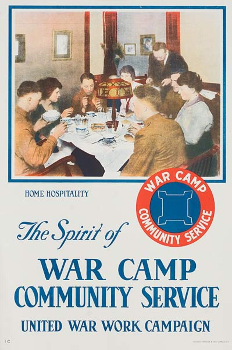 Original WWI War Camp Community Service Home Hospitality Poster