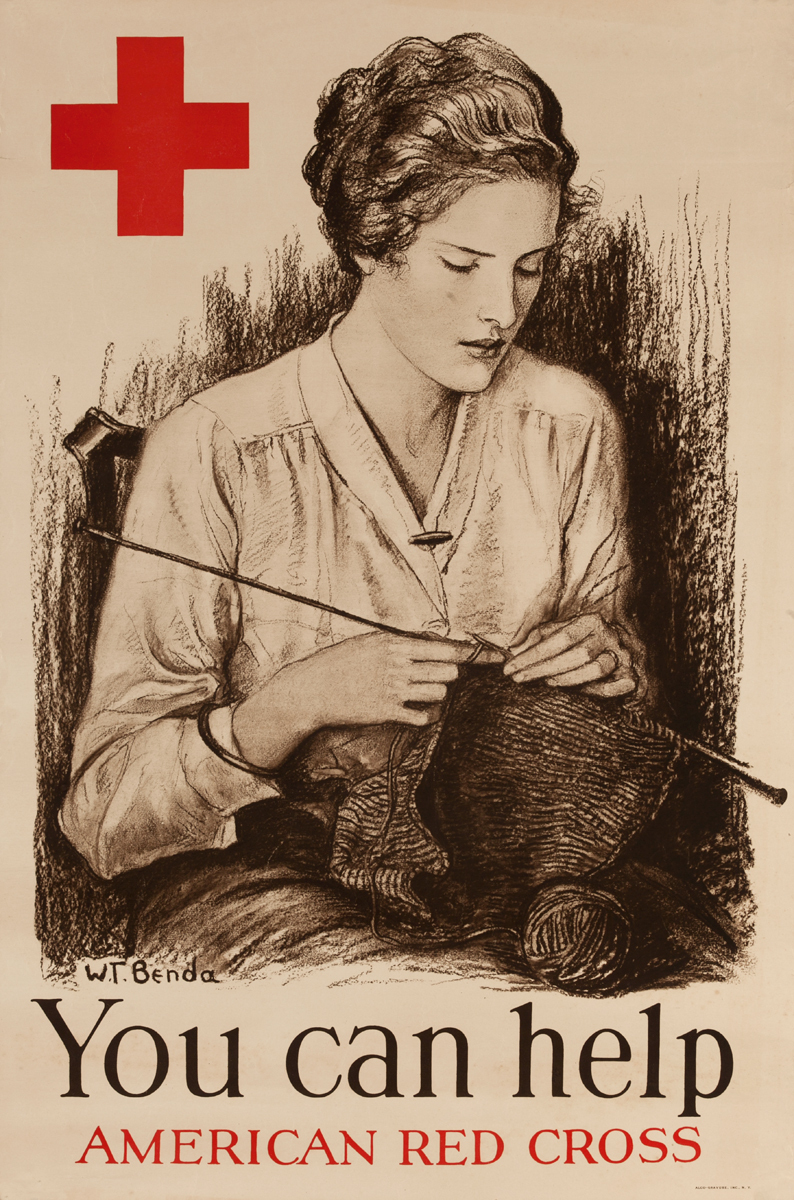 You Can Help Original American WWI Red Cross Knitting Poster