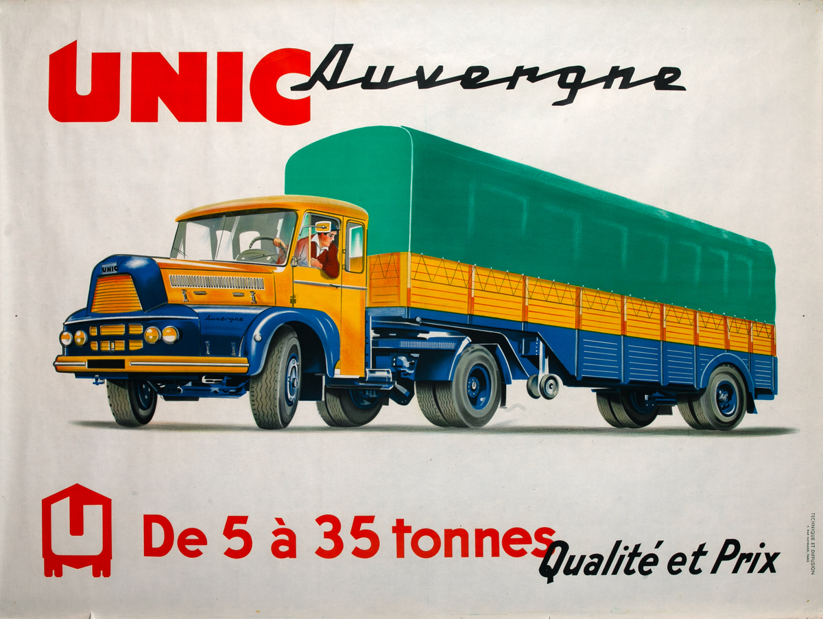 Unic Truck Original Vintage Poster Auvergne 35 T Trailer BYG