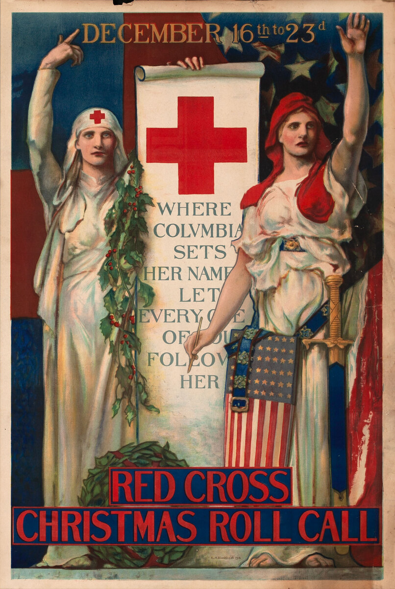 Red Cross Christmas Roll Call Original Vintage WWI Poster  Blashfield