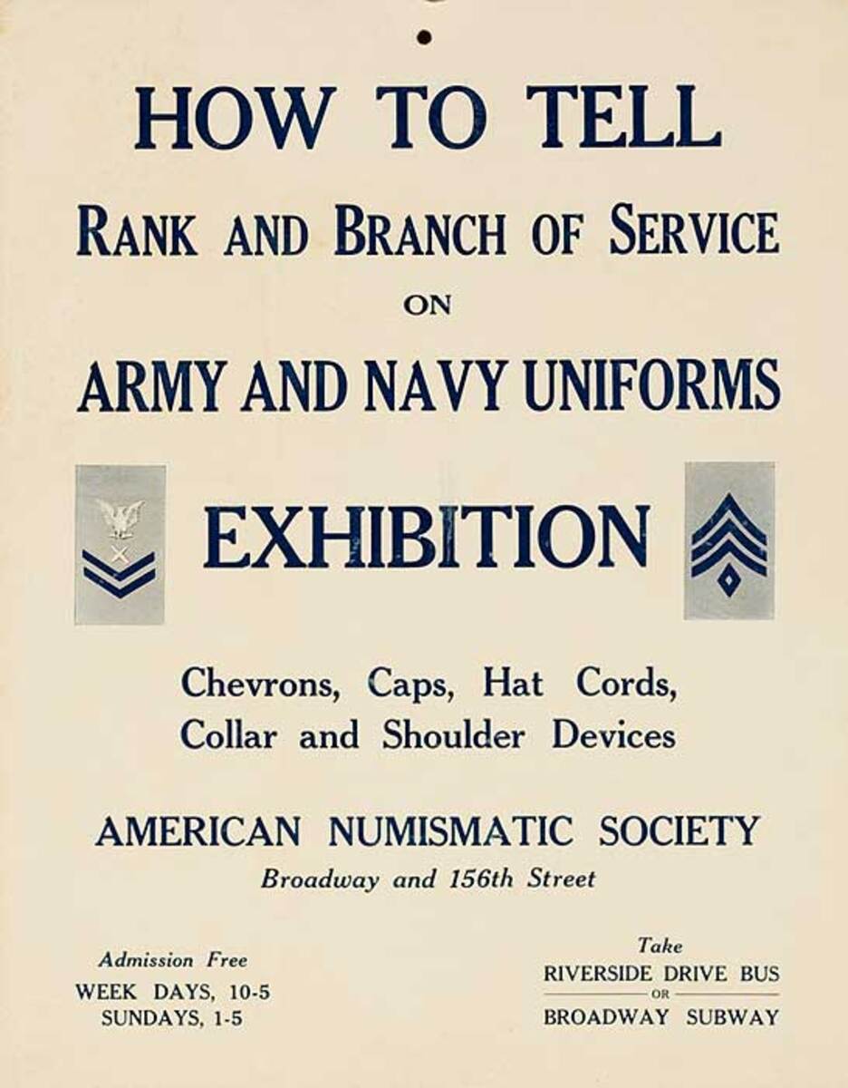 How to Tell Rank and Branch of Service Army And Navy Uniforms Original WII Exhibit Poster