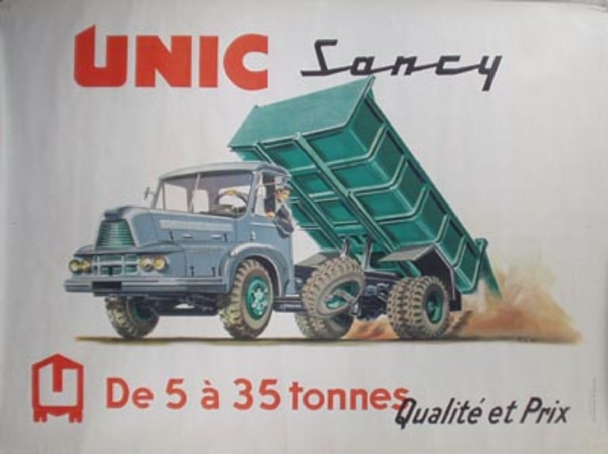 Unic Truck Original Vintage Poster Green Dump Truck