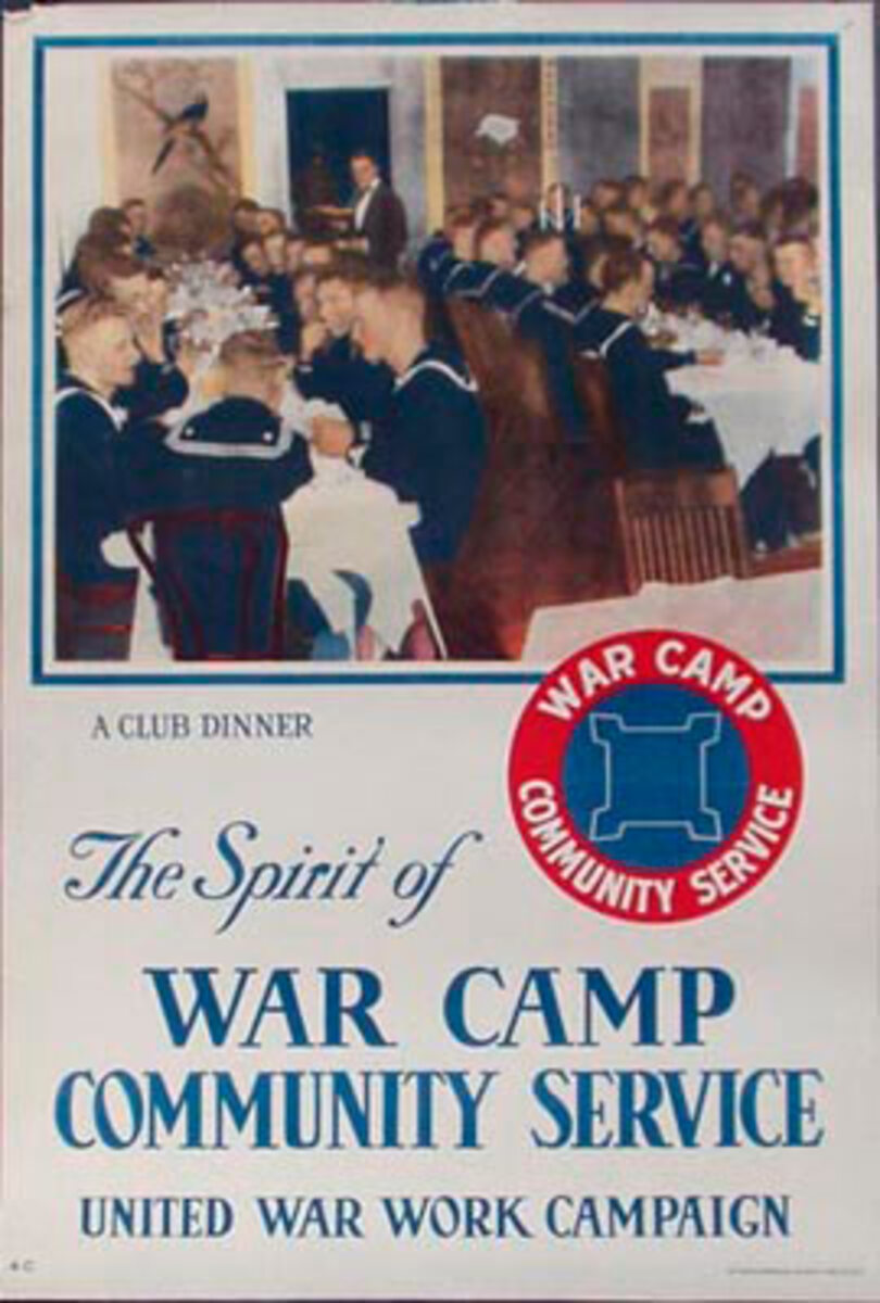War Camp Community Service Club Dinner Original Vintage WWI Poster 