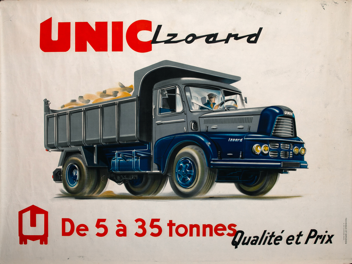 Unic Truck Original Vintage Poster Grey Dump Truck 