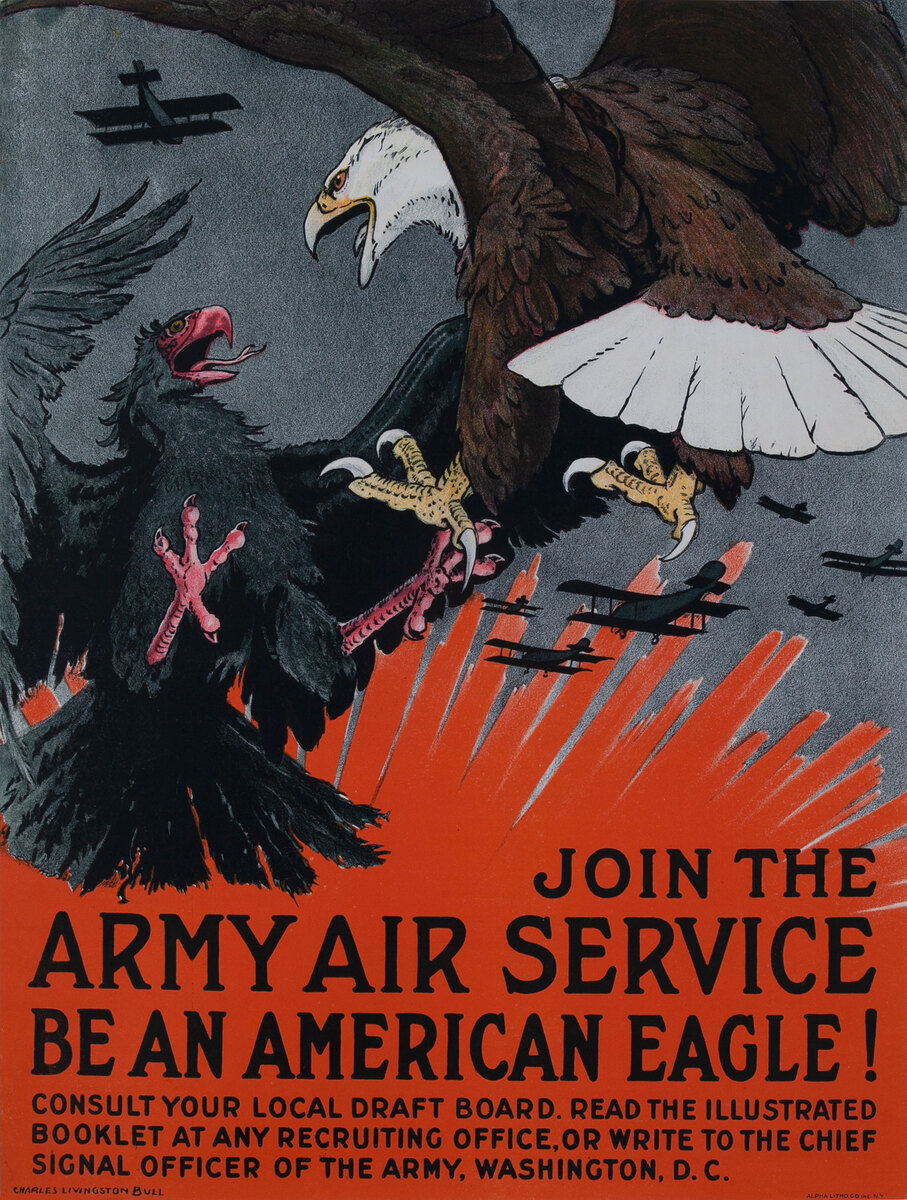 Join The Army Air Service Be an American Eagle Original WWI Recruiting Poster