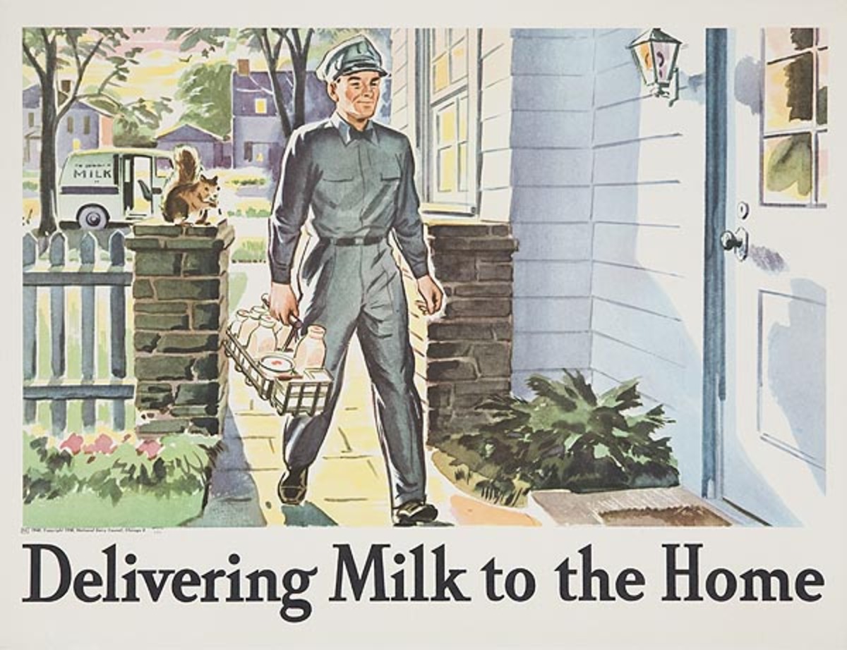 Delivering Milk to the Home Original Dairy Council Promotional Poster