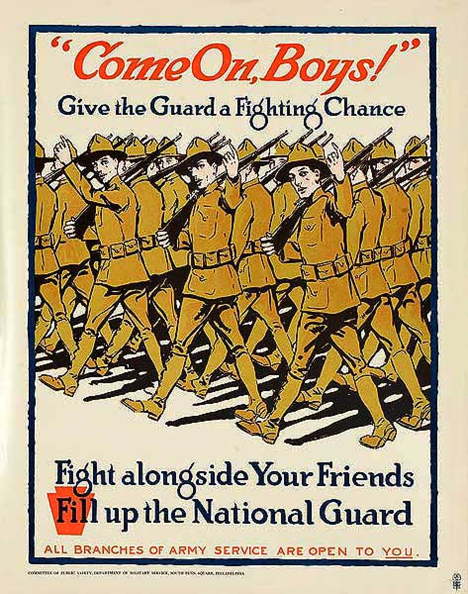 Come on Boys Give the Guard a Fighting Chance Original American WWI National Guard Recruiting Poster
