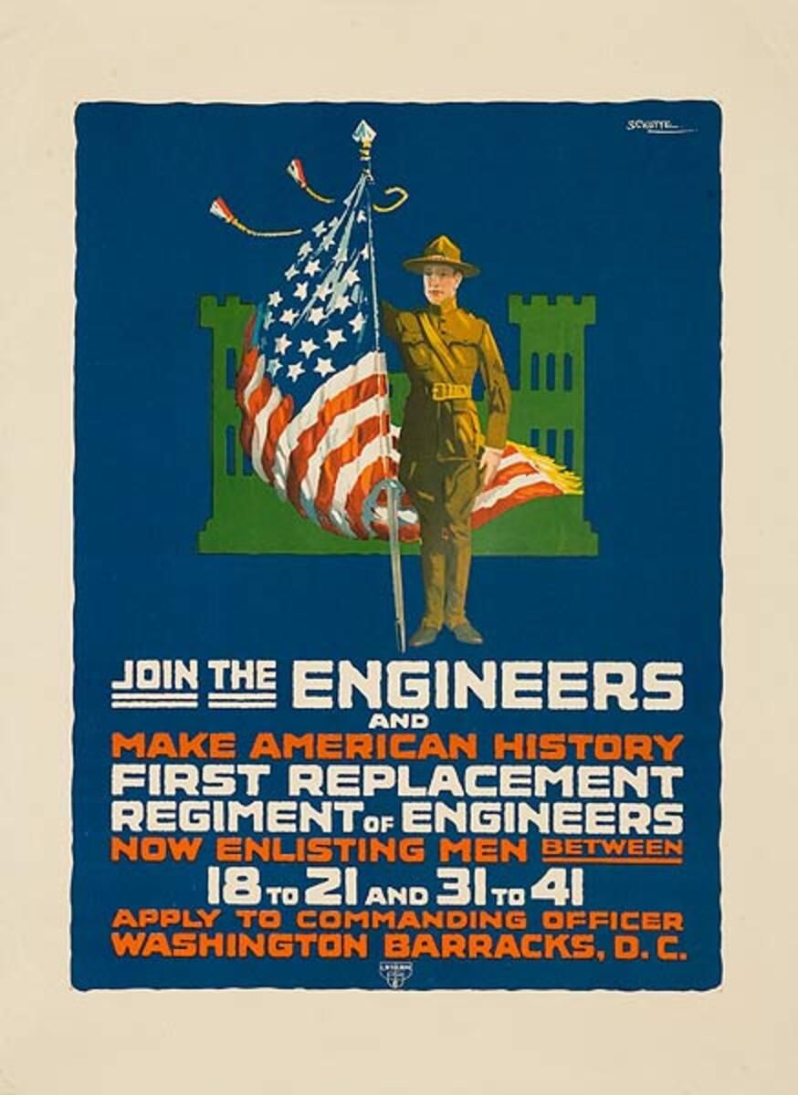 Join The Engineers Make American History Original WWI Recruiting Poster