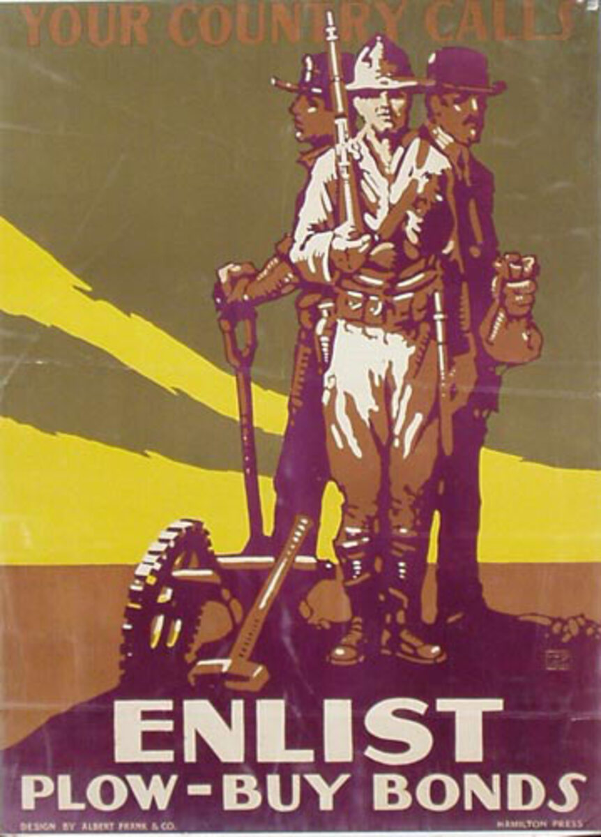 Enlist Plow Buy Bonds Original WWI Military Poster