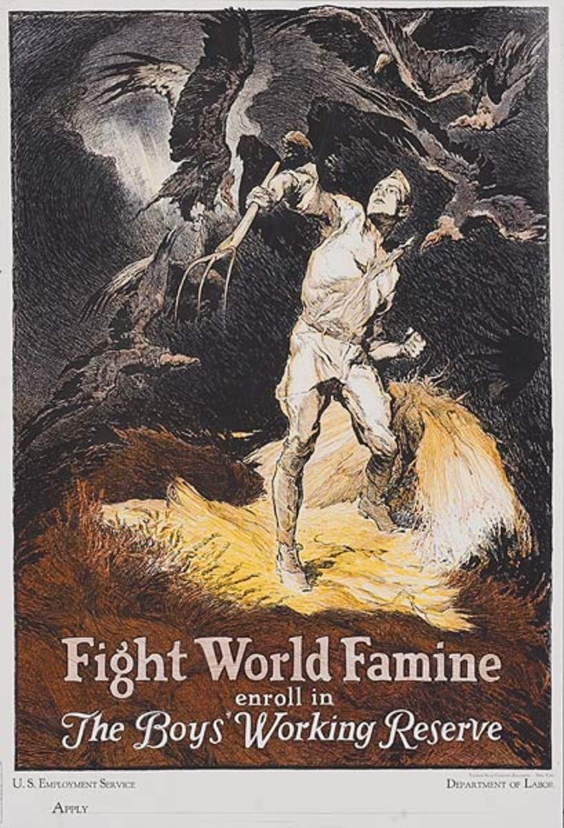 Fight World Famine Boy's Working Reserve Original American WWI Poster