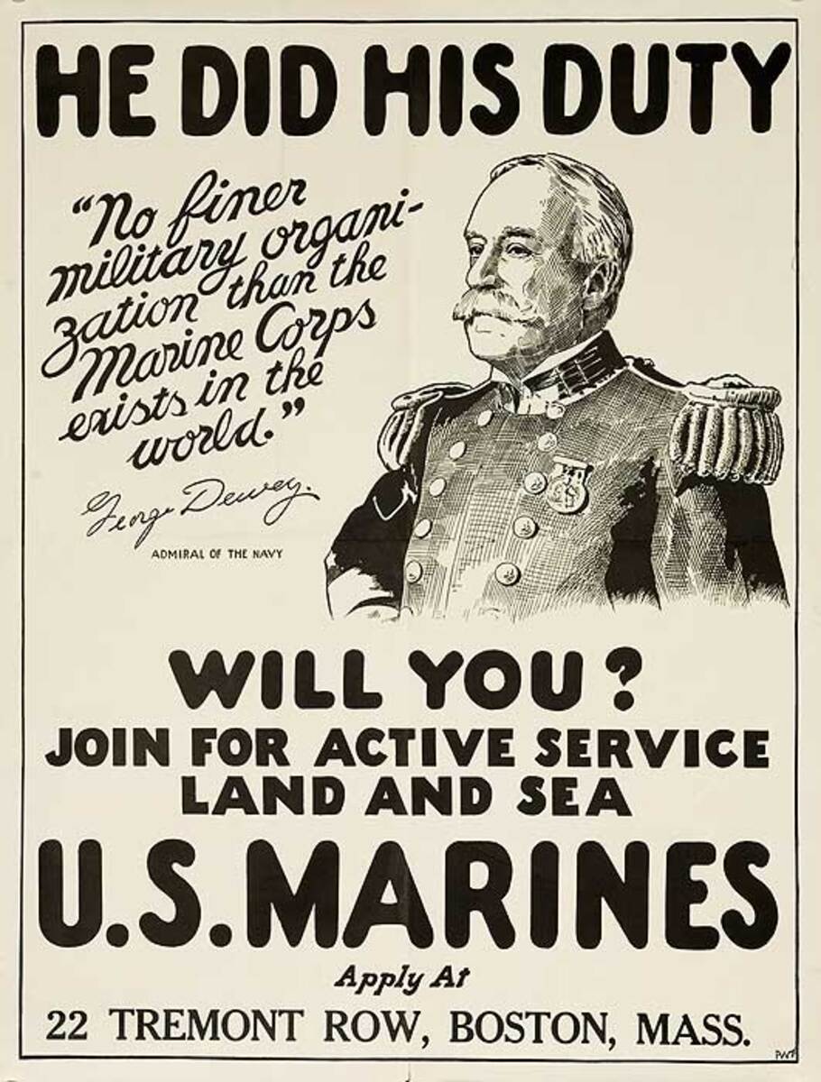 He Did His Duty Will You? Original American WWI Marine Recruiting Poster