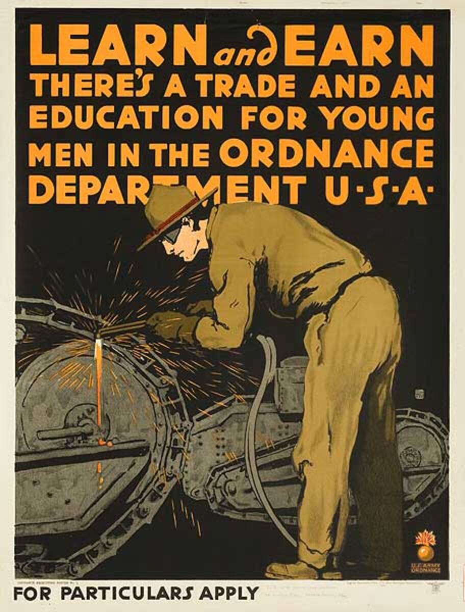 Learn and Earn Original American Ordinance Department WWI Recruiting Poster