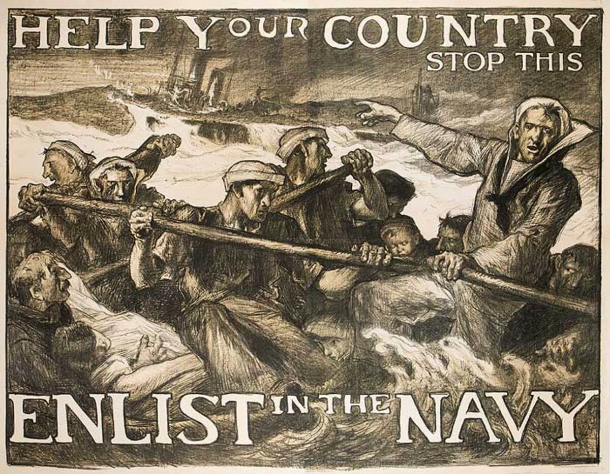 Help Your Country Stop This Enlist In The Navy Original WWI Recruiting Poster