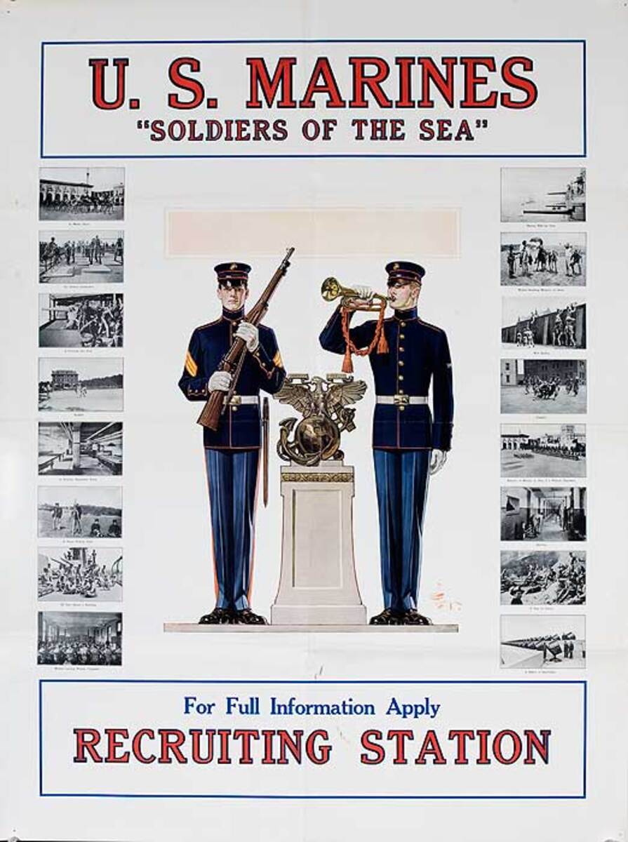 Us Marines, Soldiers Of the Sea Original American WWI Recruiting Poster